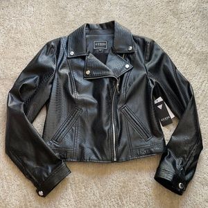 Guess Black Croc Faux Leather Jacket